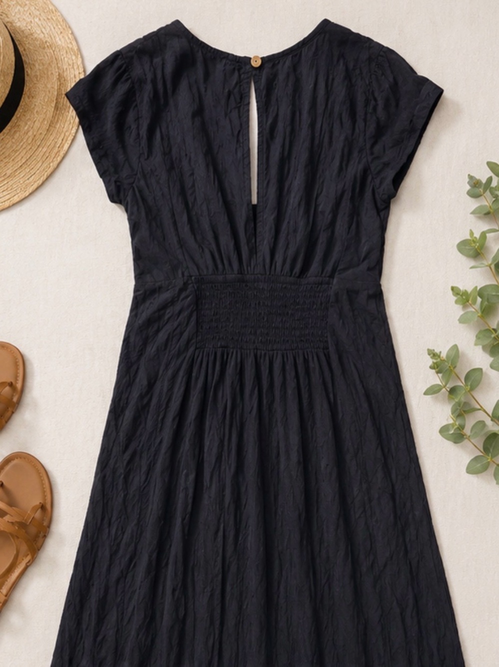Free People Black Crinkle Midi Dress with Keyhole Back - Picture 2 of 3